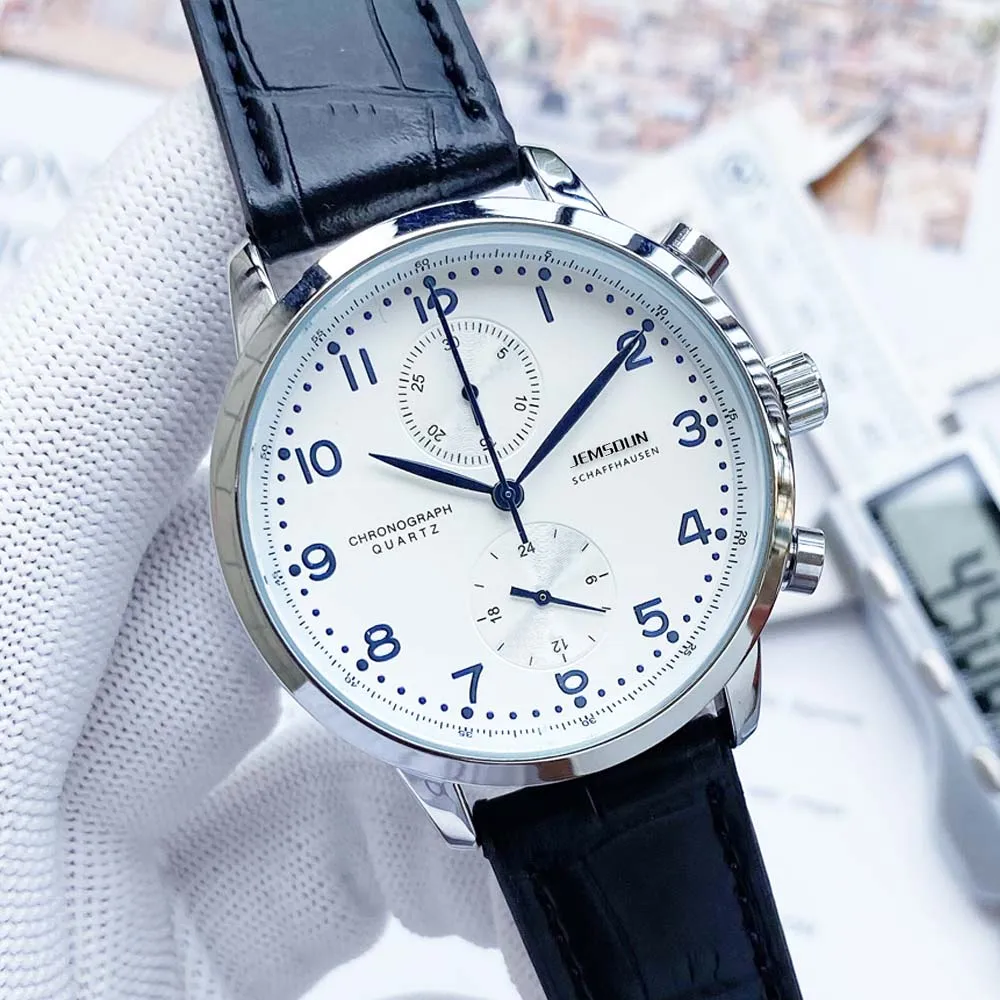 

New Original Brand Mens Watches Multifunction Automatic Date Genuine Leather Strap Watch Business Chronograph Quartz AAA Clocks