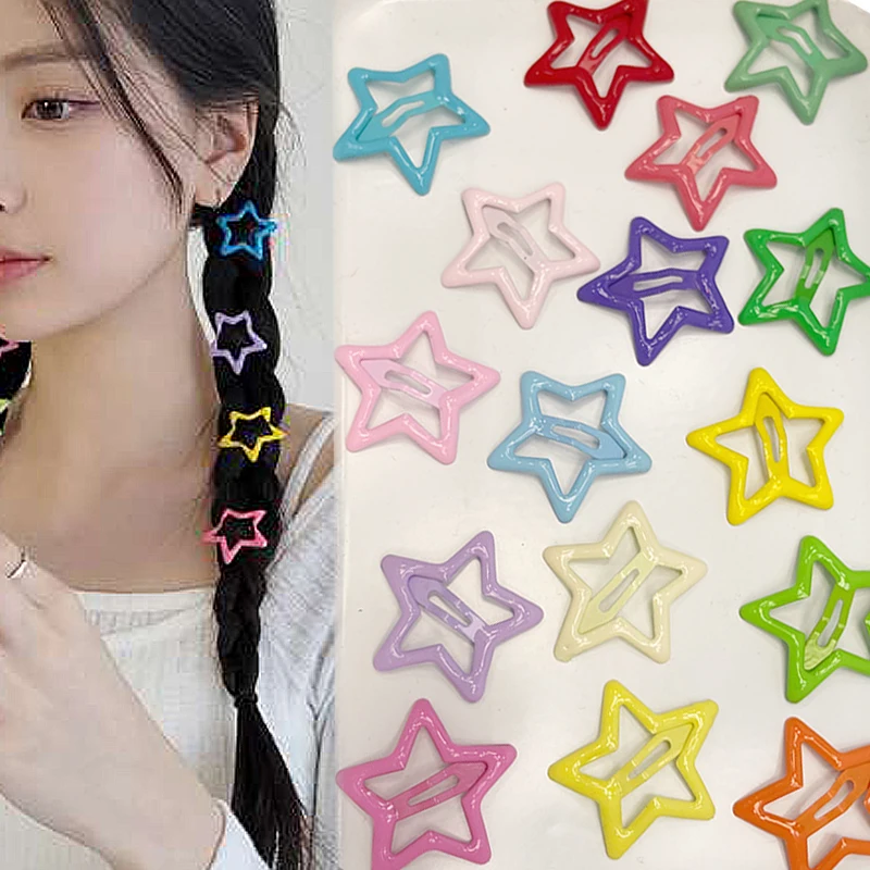 

2/10pcs Y2K Cute Star Bobby Pin Barrettes Colorful Star BB Hairpin Girl Women Side Bangs Girl Metal Snap Clip Headdress Headwear