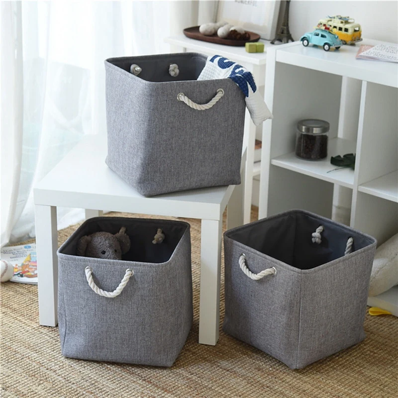 

Flax Storage Basket Canvas Square Storage Boxes Toy Storage Basket For Cupboards Shelves Closet Toy Storage Basket