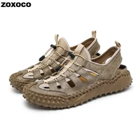 summer sandals breathable non slip leather hiking shoes outdoor beach fashion men classic high quality gladiator casual shoes