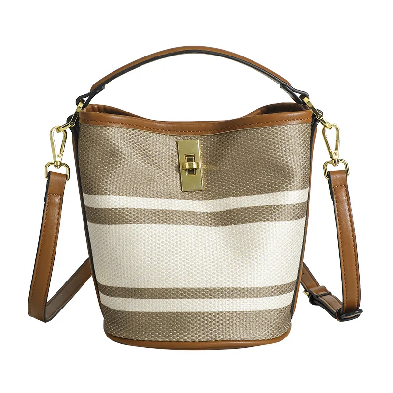 2023 New Fashion Famous Brand Design Women Bucket Handbag Ladies Shoulder Stripe Large Capacity Tote Purse Messenger