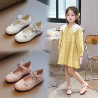 beige pink kids princess shoes fashion bowknot soft bottom leather shoes for spring autumn girls single shoes fit 3 13years old