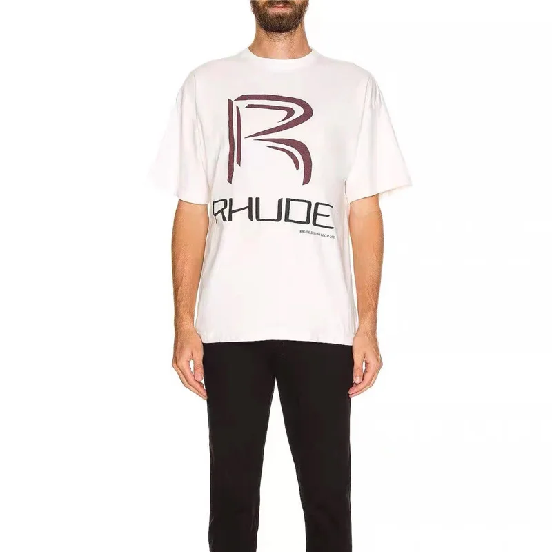 

Slightly Oversize Tops Tee Short Sleeve Rhude T Shirt Men Women 1:1 High-Quality Racing Station Graphic Rhude T-shirt