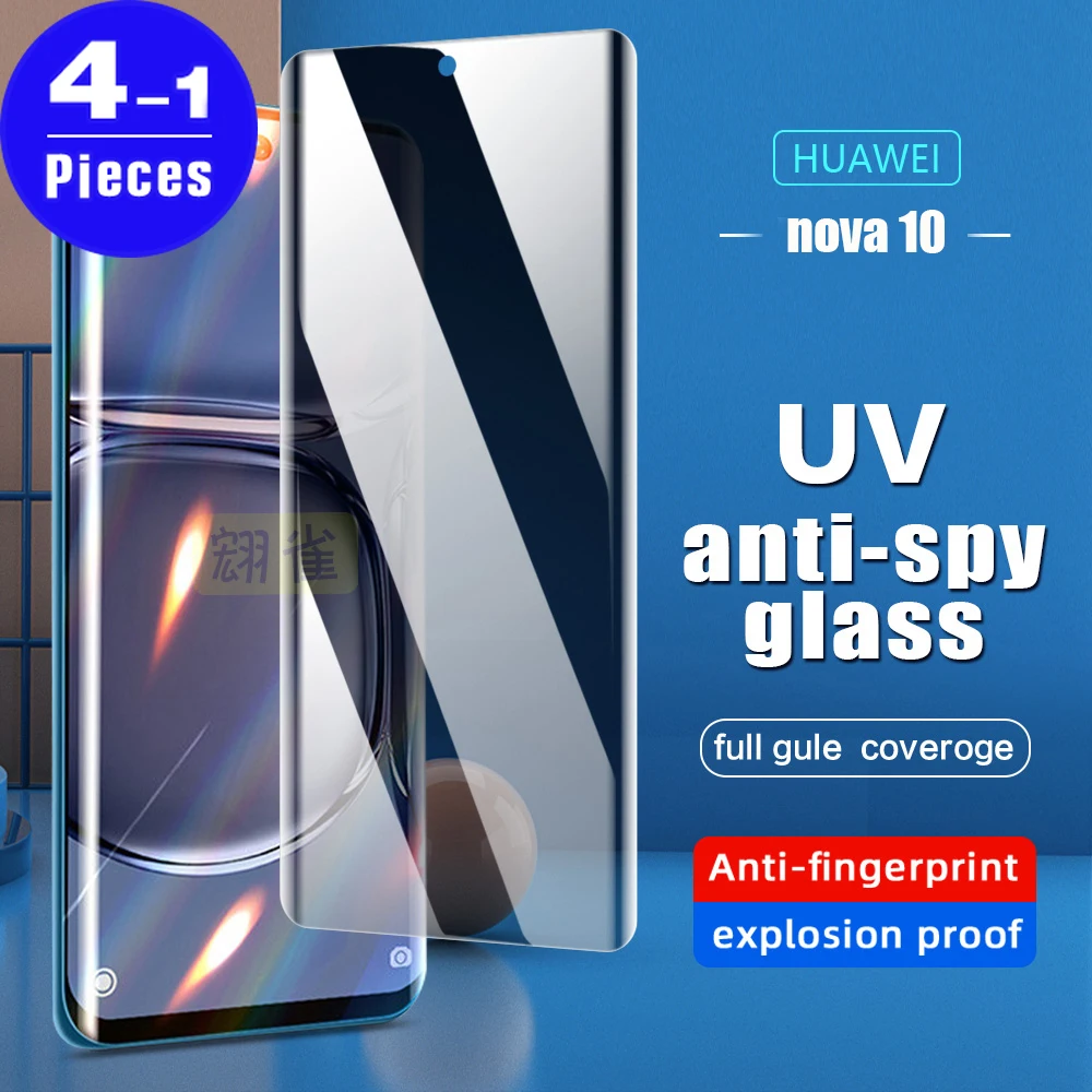 

1-4Pcs UV anti-spy full cover Glass For Huawei nova 10 9 8 7 pro Privacy Tempered Glass phone screen protector protective film