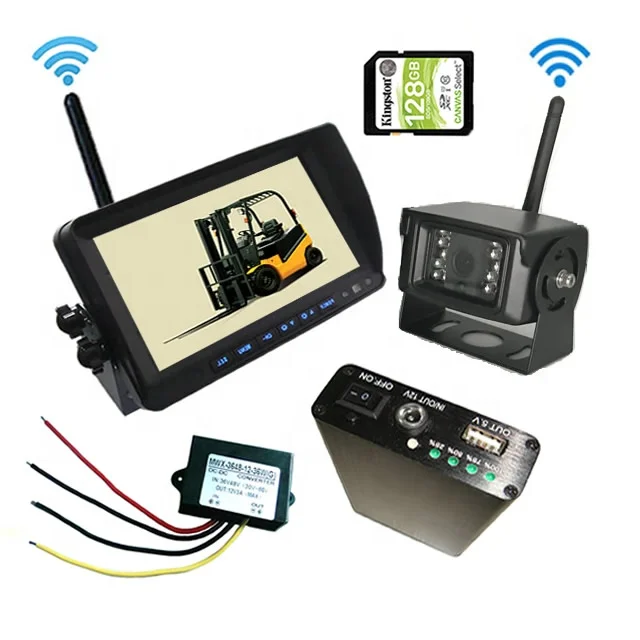 

Truck Bus Forklift Wireless Camera with 7 inch Dvr Monitor 2.4g Module Digital Heavy Duty With 48V to 12V Converter Mobile Power