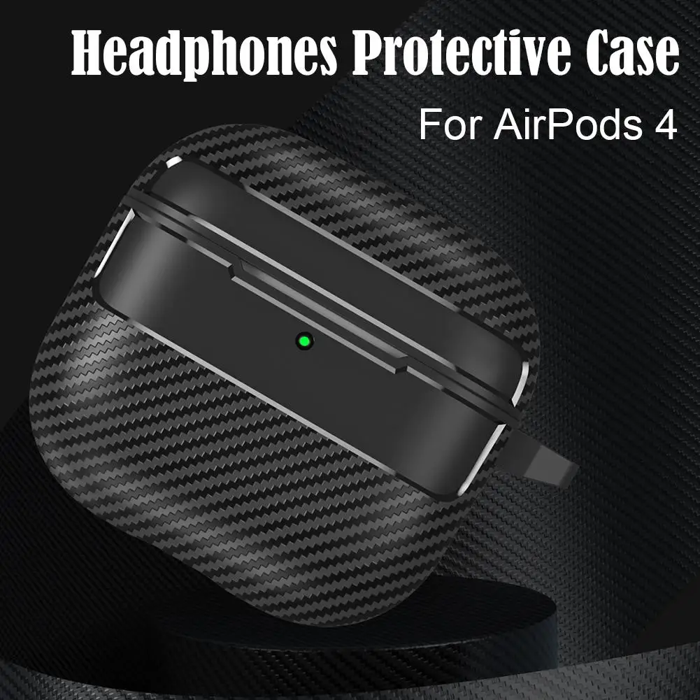 Для AirPods 4 текстурированный чехол из углеродного волокна беспроводные