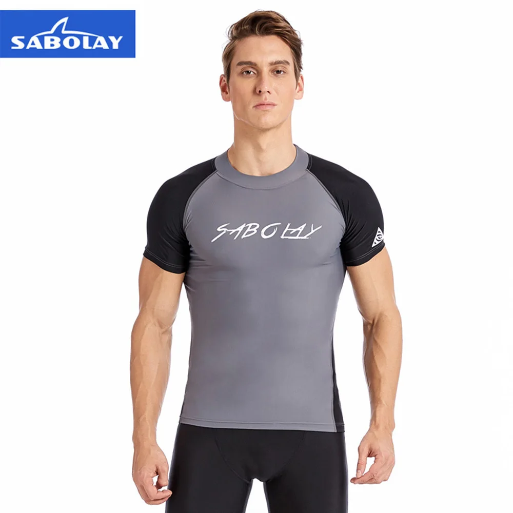 Men's Short Sleeve Wetsuit Swimming Beach T-Shirt Quick Dry UV-Proof Split Surf Suit Top Water Sports Swimming Surfing T-Shirt