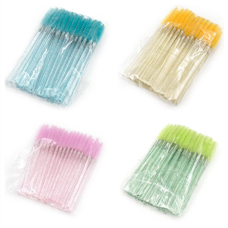 

GUGCGV Professional 50 Pcs/Pack Disposable Colorful Eyelash Brush Crystal Rod Mascara Comb Wands Eyelashes Extension Tools