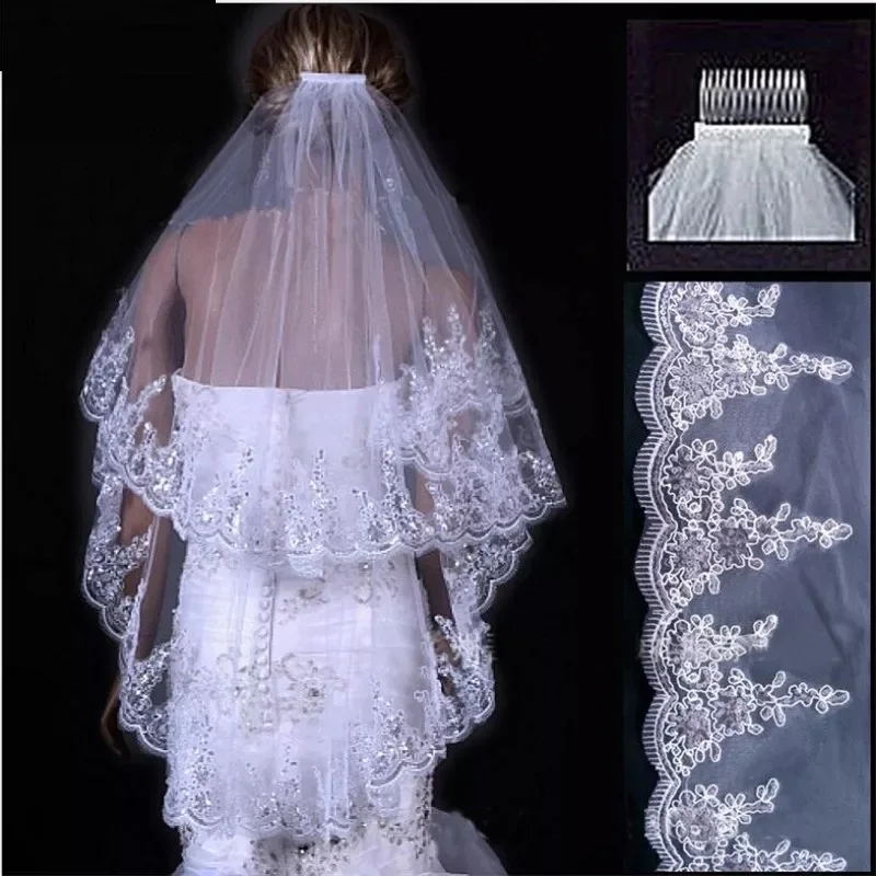 

veil Tulle Lace Applique White/Ivory Short Wedding Veils Bridal Veils With Comb 2023