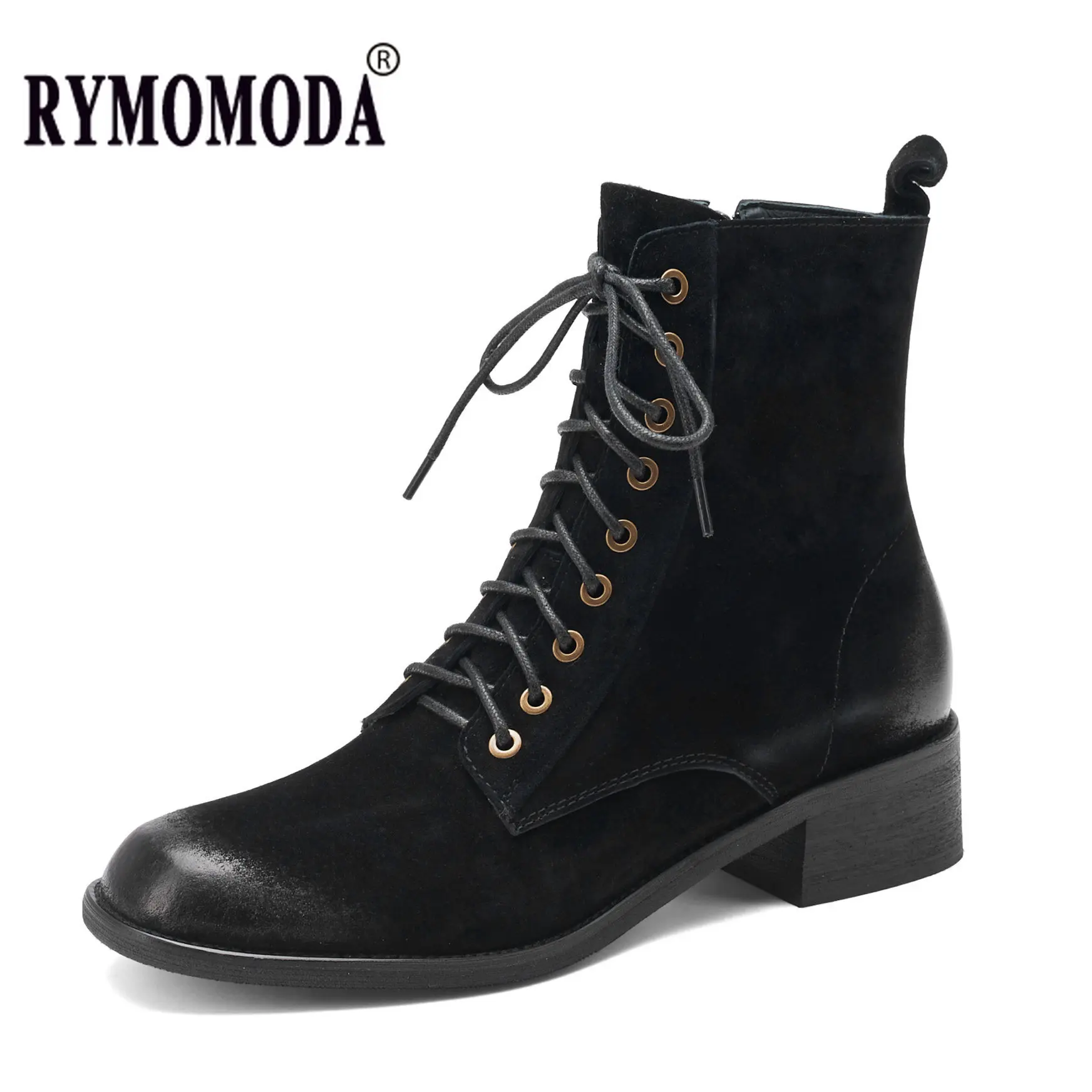 

Женские ботильоны из свиной шкуры, Черные ботильоны на блочном каблуке, на молнии, брендовые дизайнерские ботинки, большой размер 42, для веч...