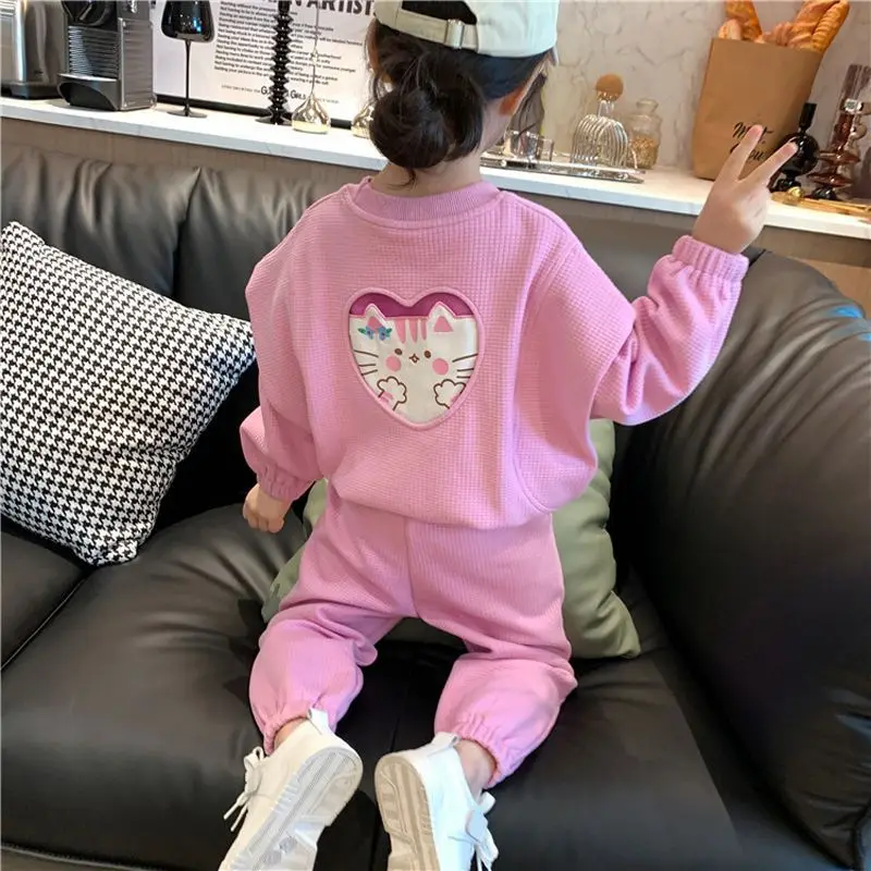 Girls' Autumn Suit 2022 New Children and Teens' Wear Loves and Cats Baby Girl Two-Piece Suit