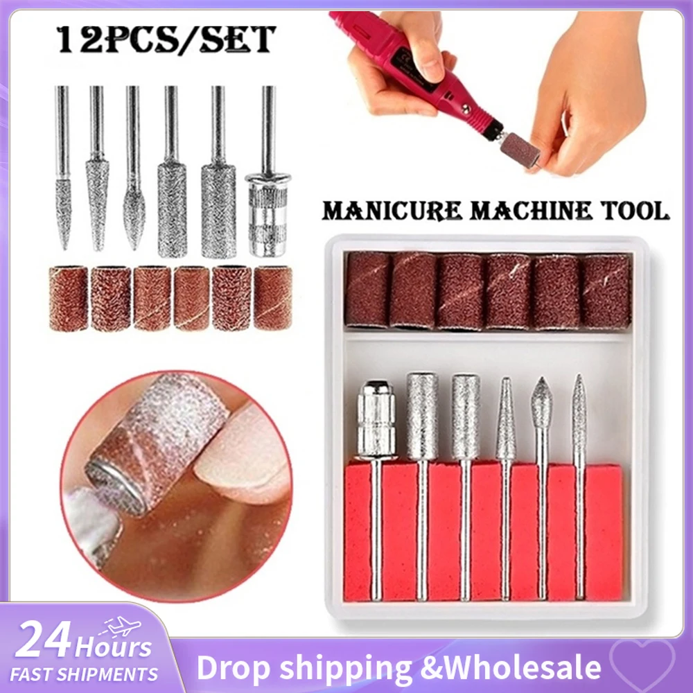 

6pcs/Set Nail Drill Bits Electric File Cutter Milling Remover Cuticle Clean Burr Sander Manicure Sanding Bands Nail DIY Tools