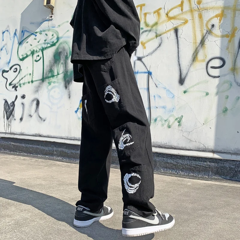 Y2k Emo Mens Black Harajuku Streetwear Alt Jeans Straight Fairy Grunge Wide Leg Pants Denim Trousers High Waist Oversize Clothes