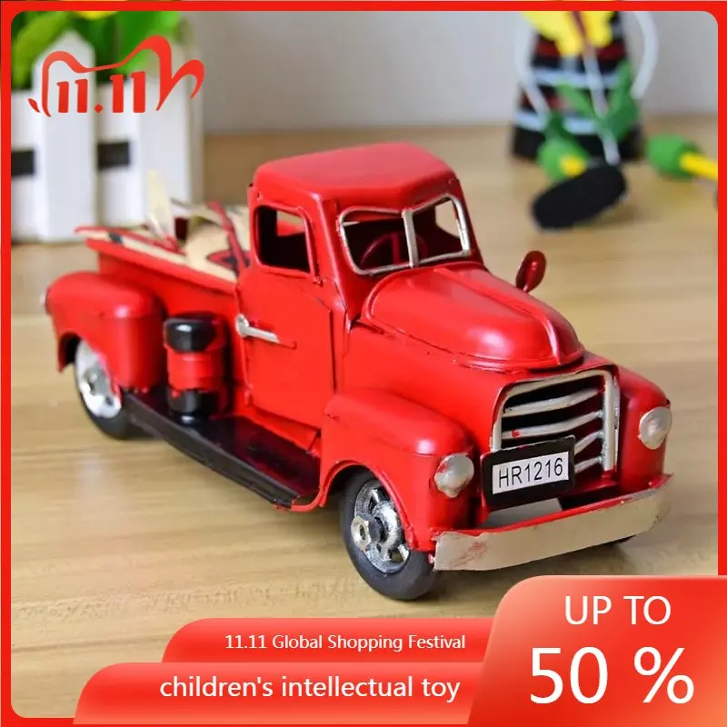 

Vintage Christmas Red Metal Truck Table Top Decor Kids Gift Toy Christmas Decorations for Home Classic Rustic Pickup Truck