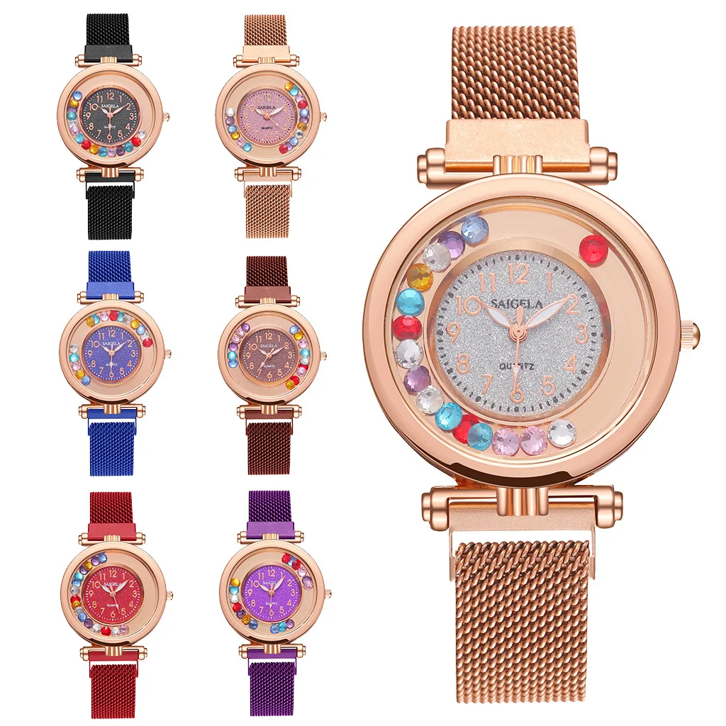 

Часы женские кварцевые с магнитным ремешком, креативные модные с синим циферблатом, с цветными шариками и звездами, с цифровым циферблатом, ...