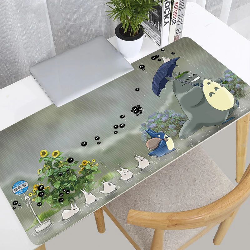 Mouse Pad 900x400 Extended Desk Mat Laptop Cartoon Anime T-totoro Mousepad PC Green Plants Keyboard Kawaii Rubber
