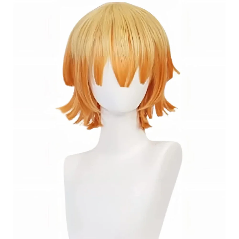 Anime Demon Slayer Kimetsu No Yaiba Cosplay Wig Yellow Gradient Orange Halloween Men's Heat Resistant Synthetic Band Bangs Wig