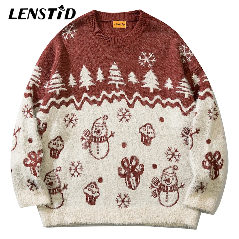 

LENSTID Autumn Men Knitted Jumper Sweaters Hip Hop Christmas Gift Snowman 2022 Streetwear Harajuku Fashion Casual Male Pullovers