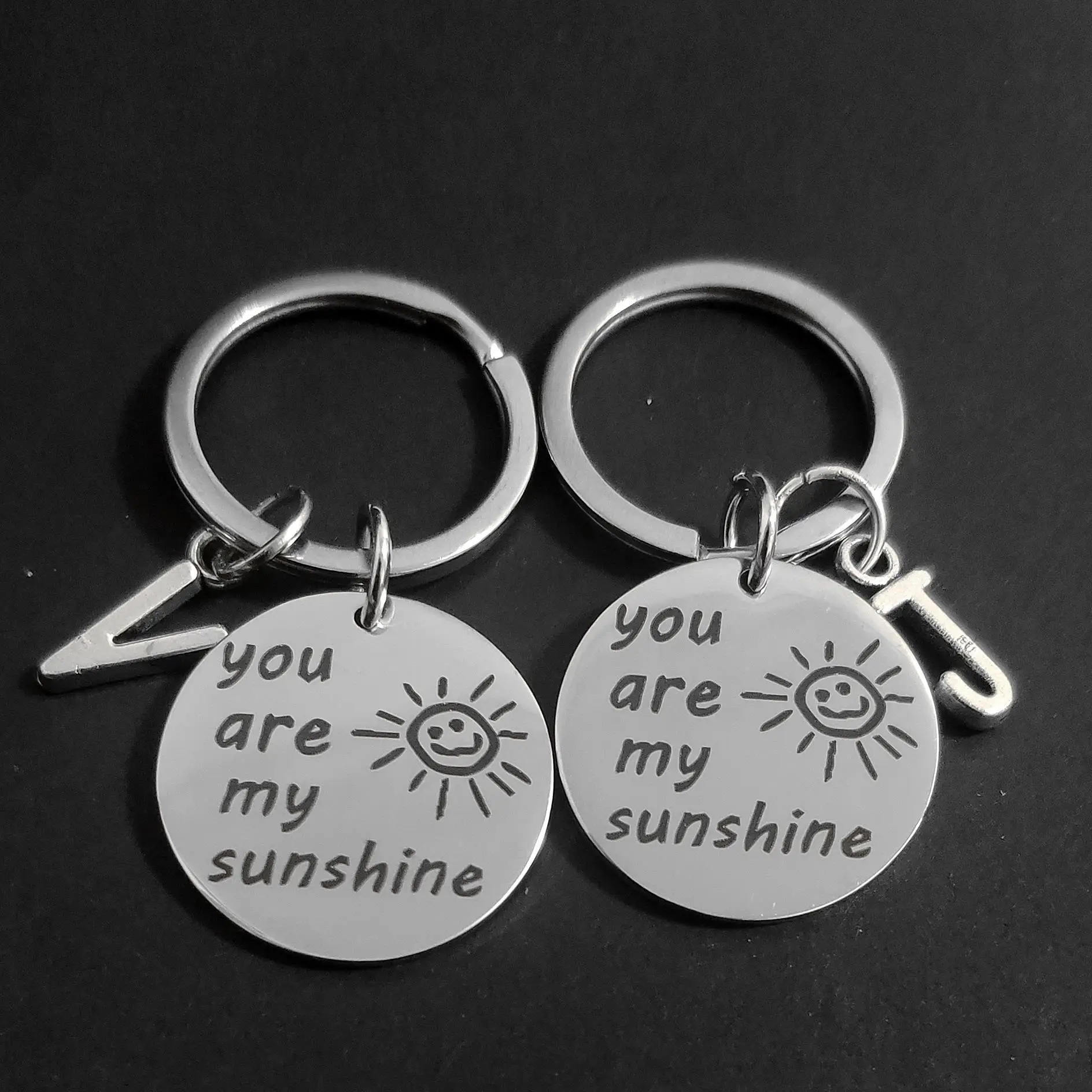 

Child Keys Holder You Are My Sunshine Keyring Parent Gift Birthday 26 Initials Creative Holiday Stainless Steel Friend Carabiner