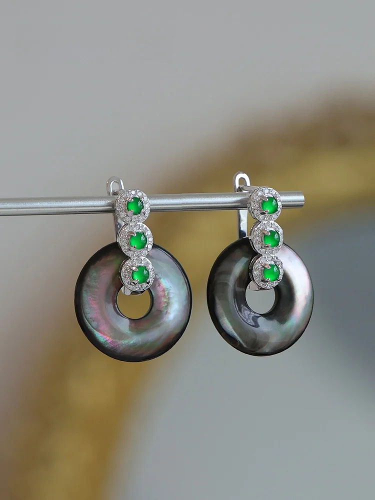 Пряжка из натурального нефрита стерлинговое серебро S925 темно-морские черные