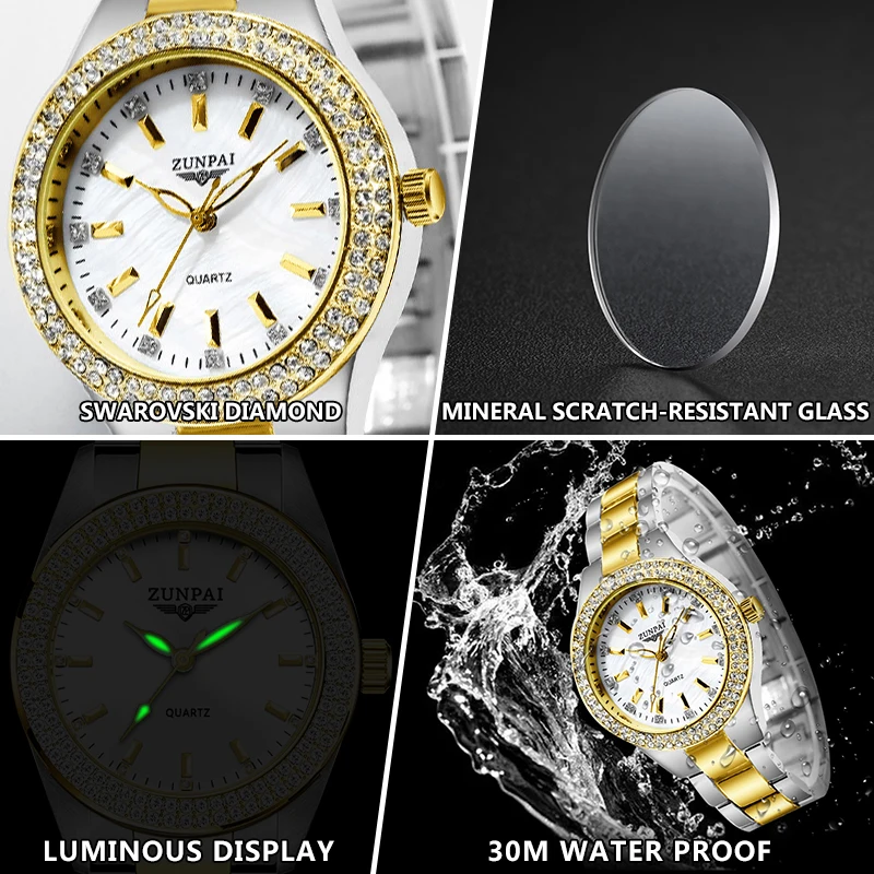 ZUNPAI оригинальные женские часы розовое золото кварцевые наручные модный