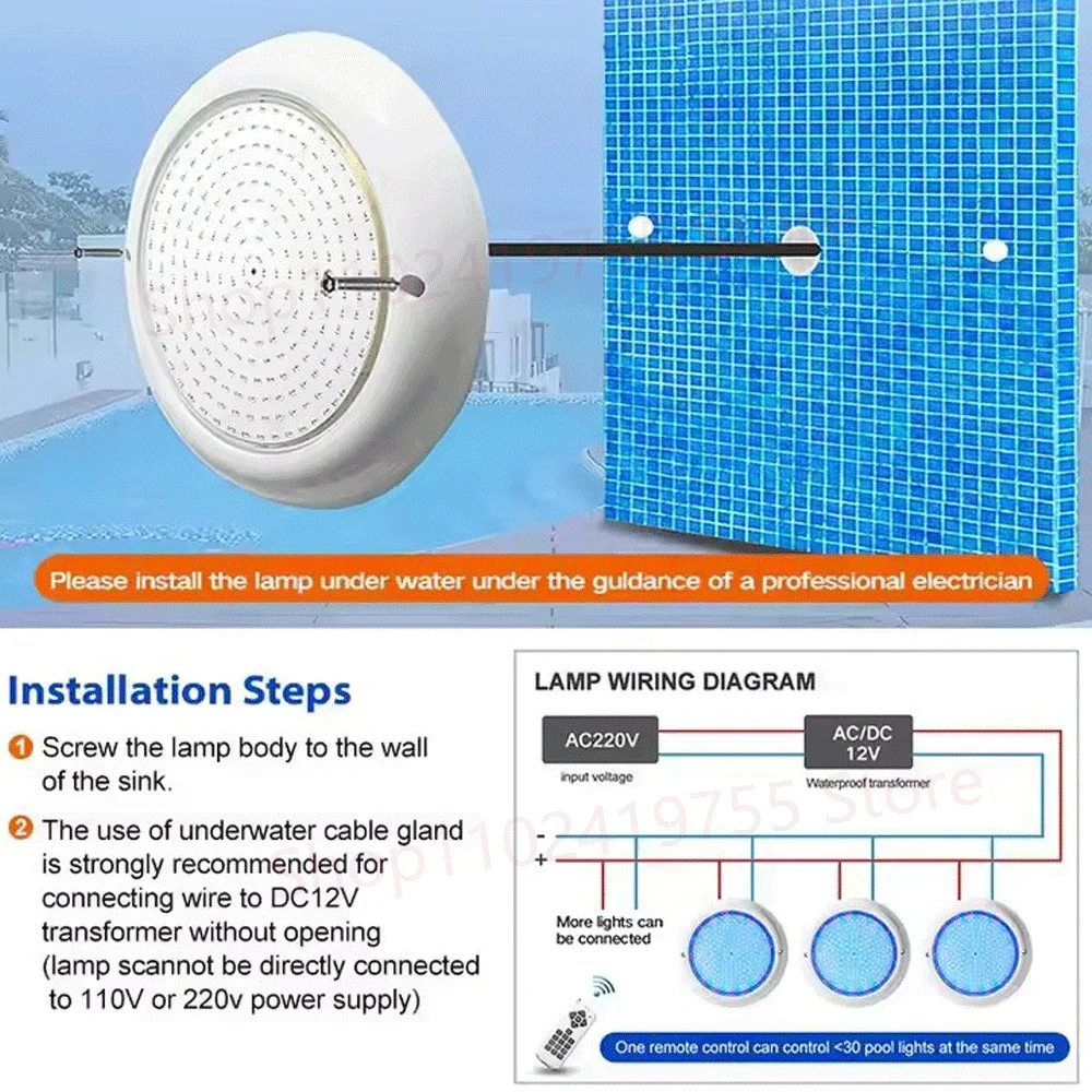 12 Вт RGB светодиодный светильник для бассейна IP68 водонепроницаемый AC/DC12V 18 25 35