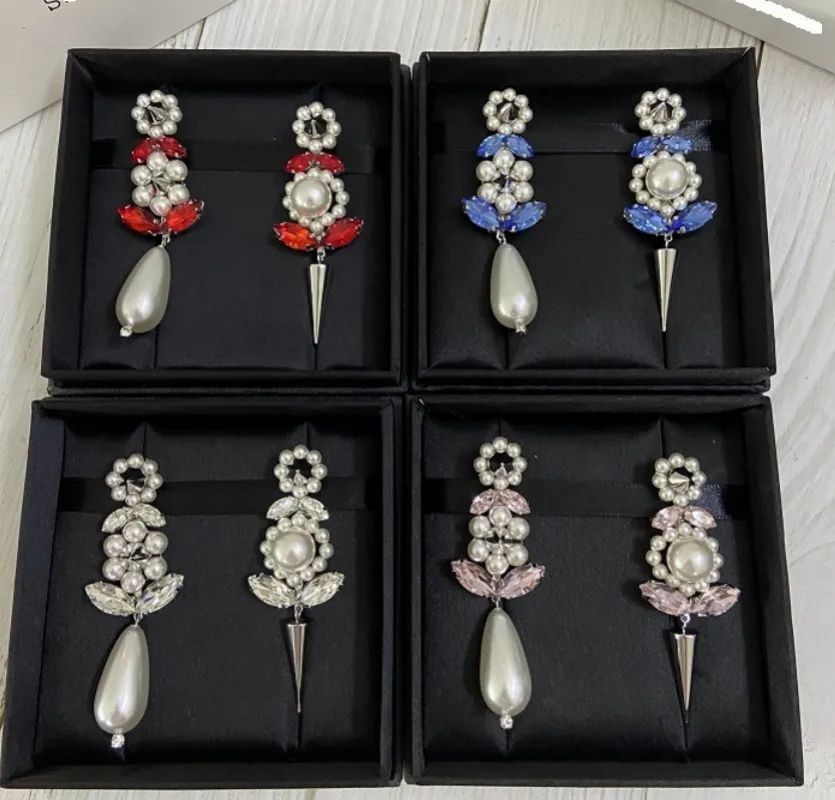 

Vintage colored gemstone long ear studs luxury personality stylish exaggerated earrings girl