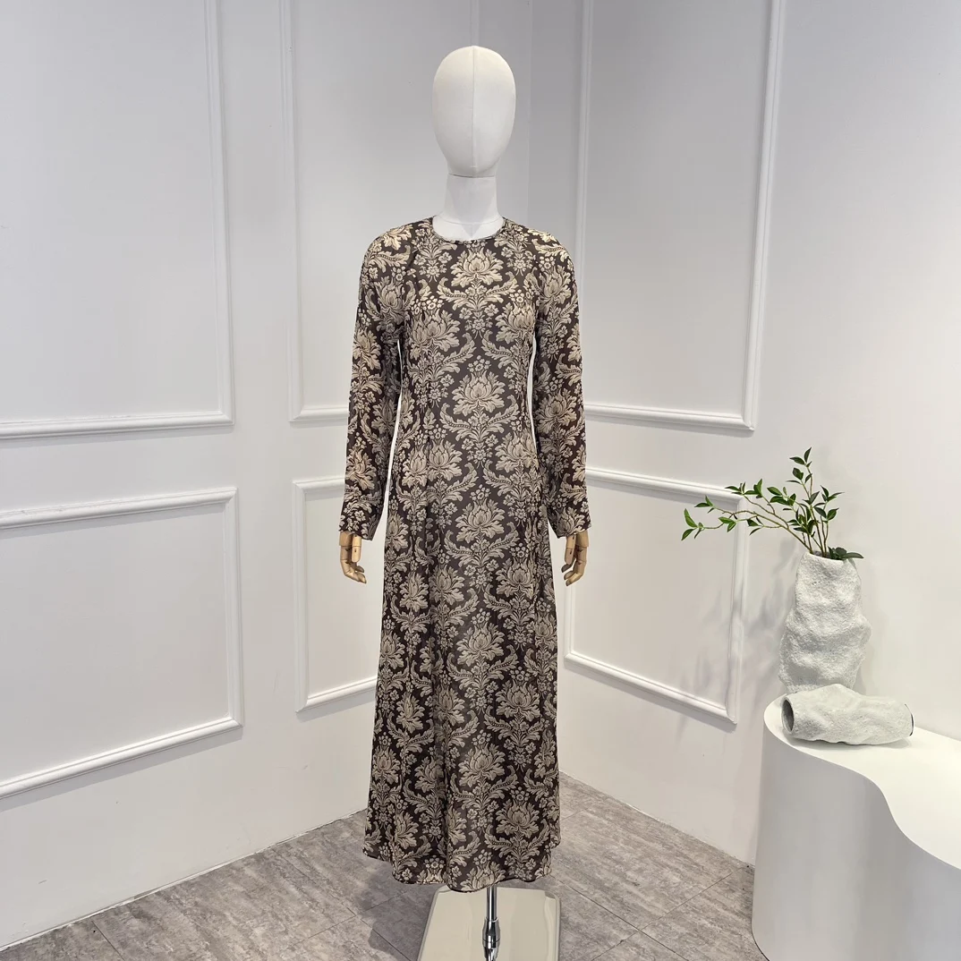 

2023 New Arrivals Fashion Floral Printing Vintage Long Sleeve O-neck Casual Midi Dress for Woman