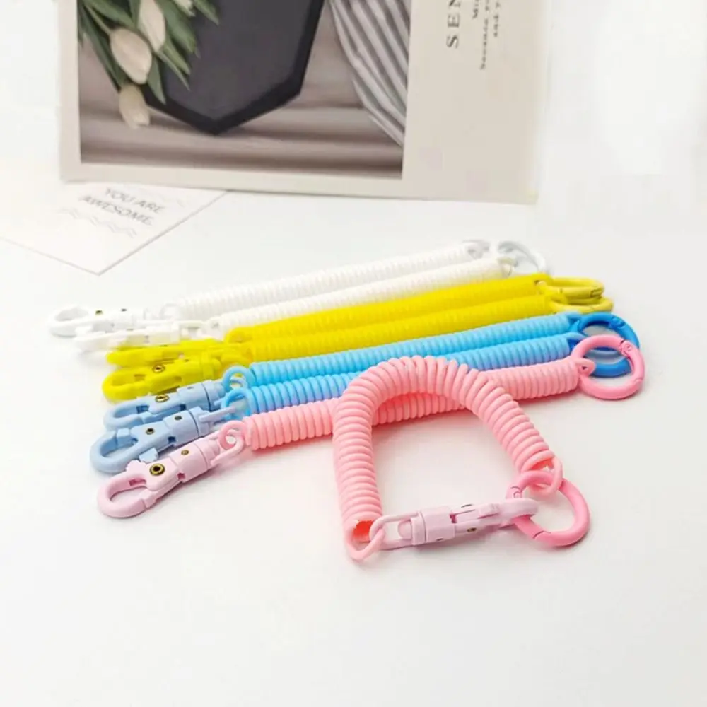 

Retractable Coil Springs Keychain Colorful Stretchy Spiral Spring Lanyard Coil With Metal Clasp Anti-lost Key Chain Holder