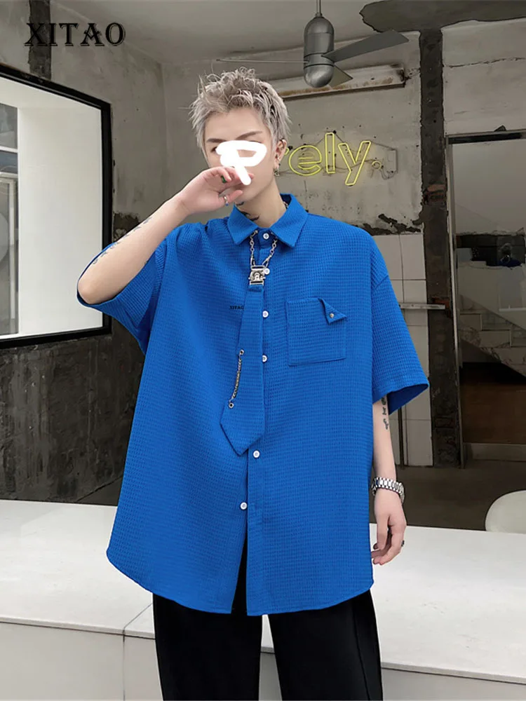 

XITAO Single Breast Blouse Fashion Women Pocket Striped Goddess Fan Casual Style Solid Color Minority Loose Shirt WMD6793