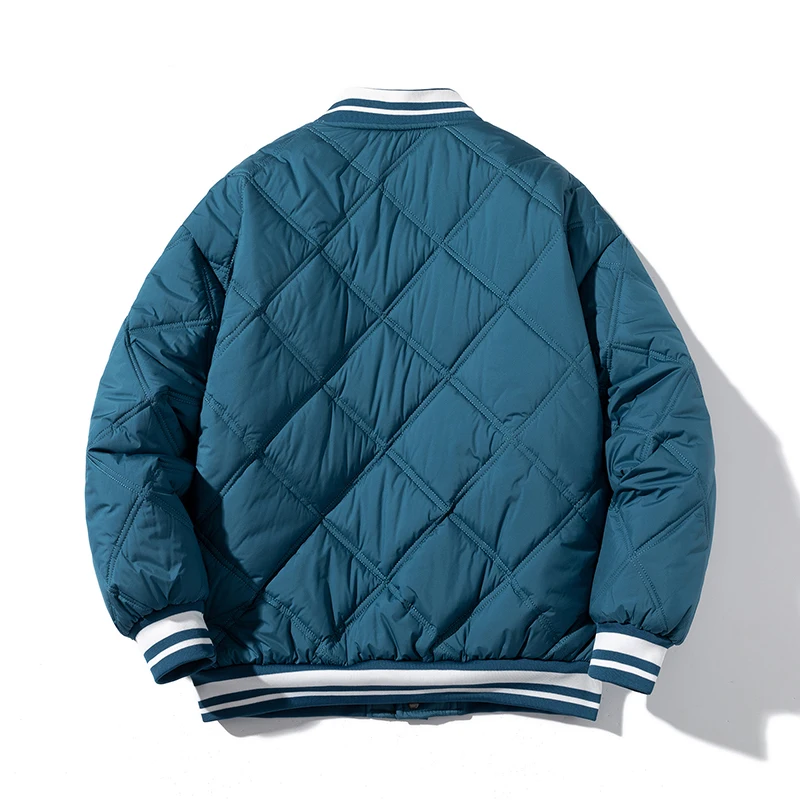 Fashion Grid Baseball Uniform Men Parkas Casual Jacket Autumn Winter Thicken Vintage Women Coats Cotton Padded Warm Streetwear