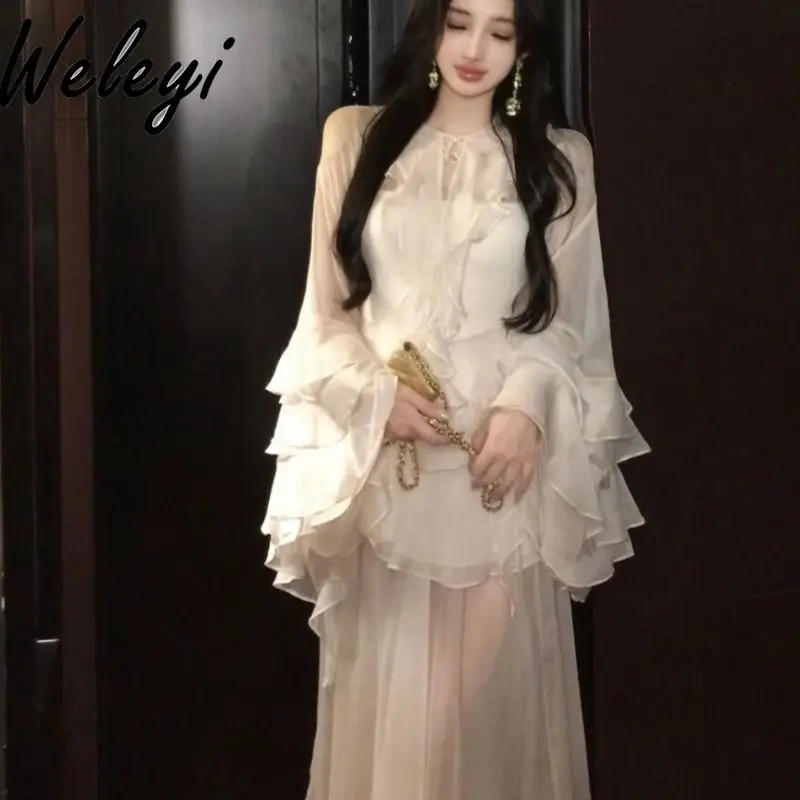 Комплект сказочной юбки Белый шифоновый топ с оборками сзади и женская длинная