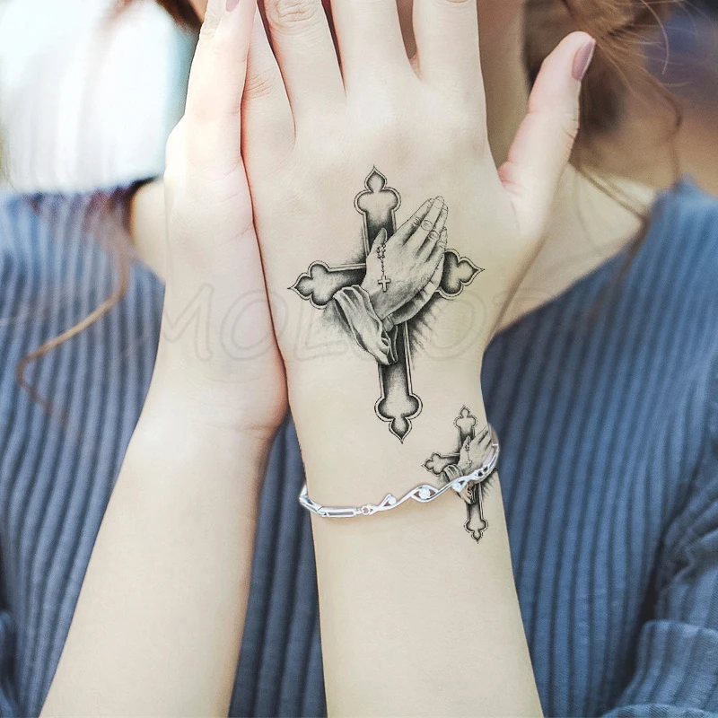 

Tattoo Sticker Prayer Hand Cross Element Body Art Makeup Waterproof Temporary Fake Tatto Art Women and Men Fake Tatoo