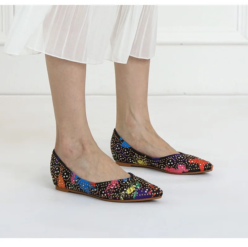 Designer Crystal Woman Flat Shoes Elegant Comfortable Ballet  Fashion Rhinestone Soft Printing Loafers Women  Zapatos