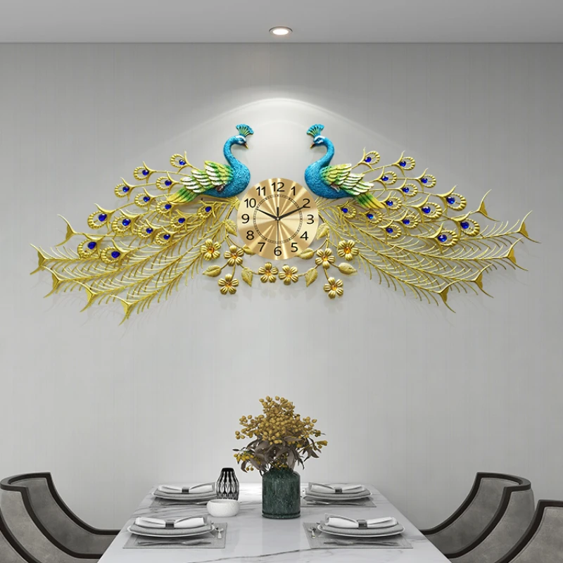 

140cm Living Room Large Wall Clock Home Creative Mute Couple Peacock Clock Tv Background Wall Watch Decoration Home Accessories