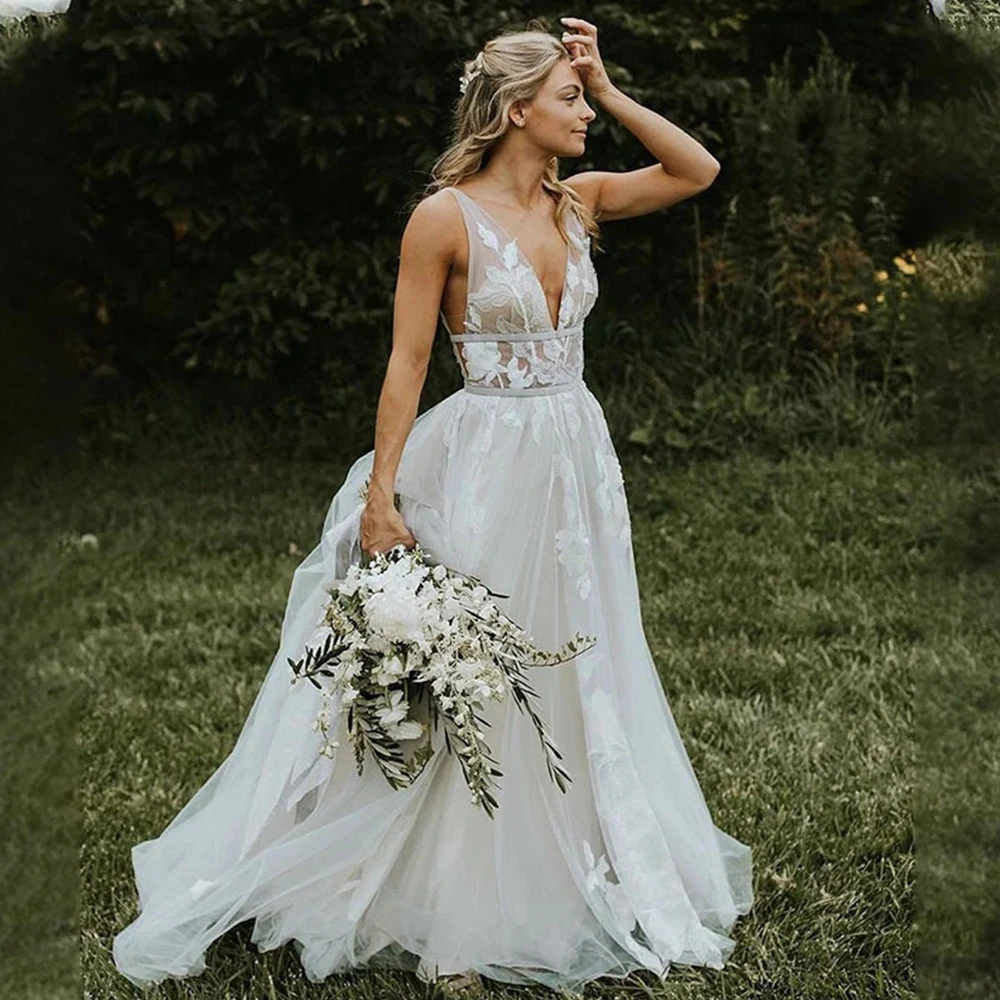 

Elegant Floor Length V-Neck Wedding Dresses High Quality Jersey Appliques Short Sleeve Zipper Back A-Line Bridal Gowns 2023 New