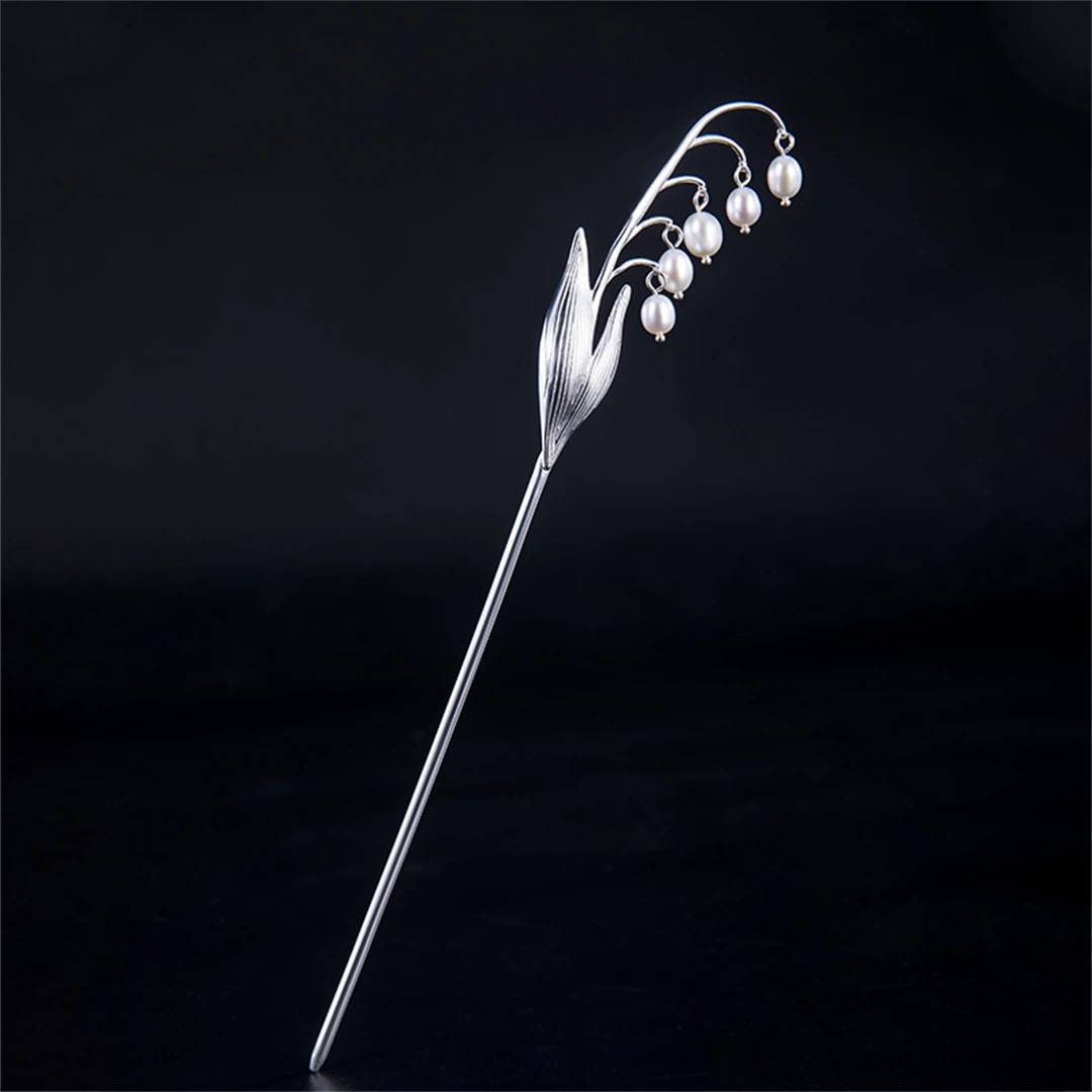

MeiBaPJ Retro S925 Sterling Silver Bell Orchid Pearl Hair Sticks for Women Fine Party Weddings Jewelry YHT Cosplay