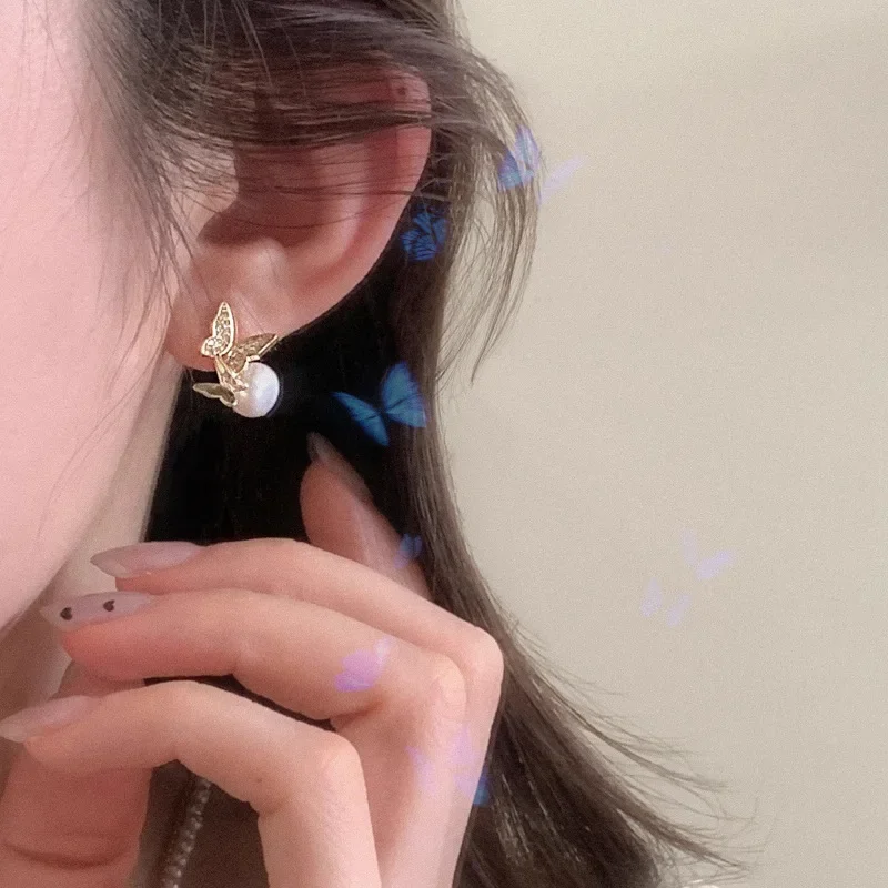 Элегантные заколки для волос в форме бабочки с жемчугом S925 посеребренные