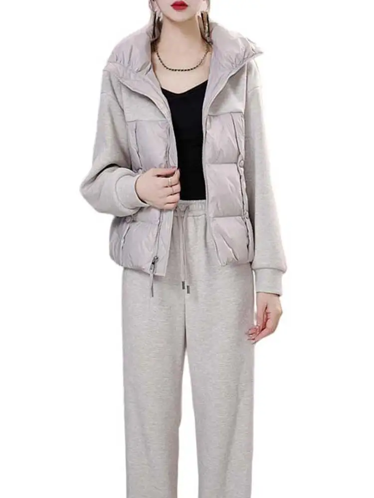 Fashion Set Women Autumn and Winter Clothing New Patchwork Cotton-Padded Clothes Thickened Outerwear Fleece-lined Stra...