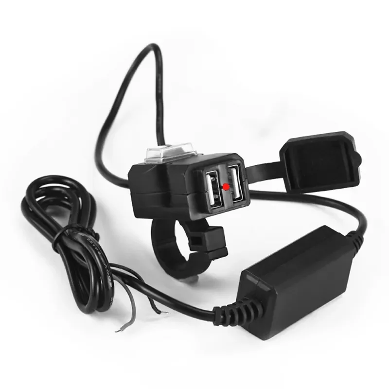

Зарядное устройство для телефона мотоцикла с двумя usb-портами, с переключателем, на руль, зеркало заднего вида, 5 В 1A/2.1A, водонепроницаемый адаптер питания