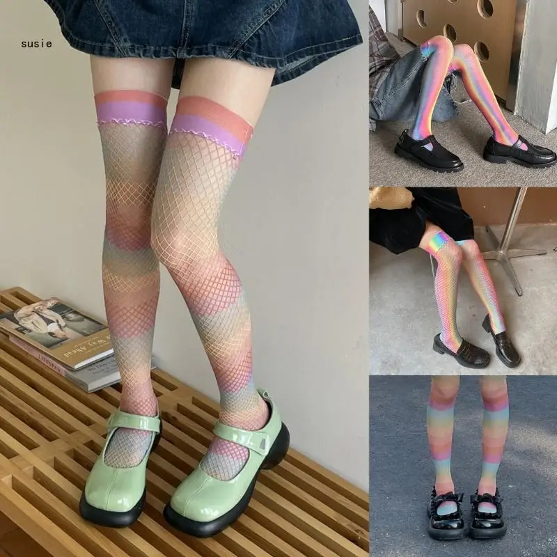 

X7YA сетчатые разноцветные сексуальные чулки выше колена