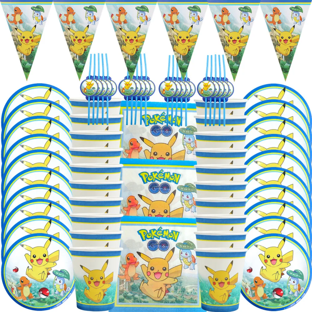 

Pokemon Party Decoration Set Paper Napkin Tablecloth Cup Plate Flag Straw Pikachu Theme Baby Shower Kids Birthday Party Supplies