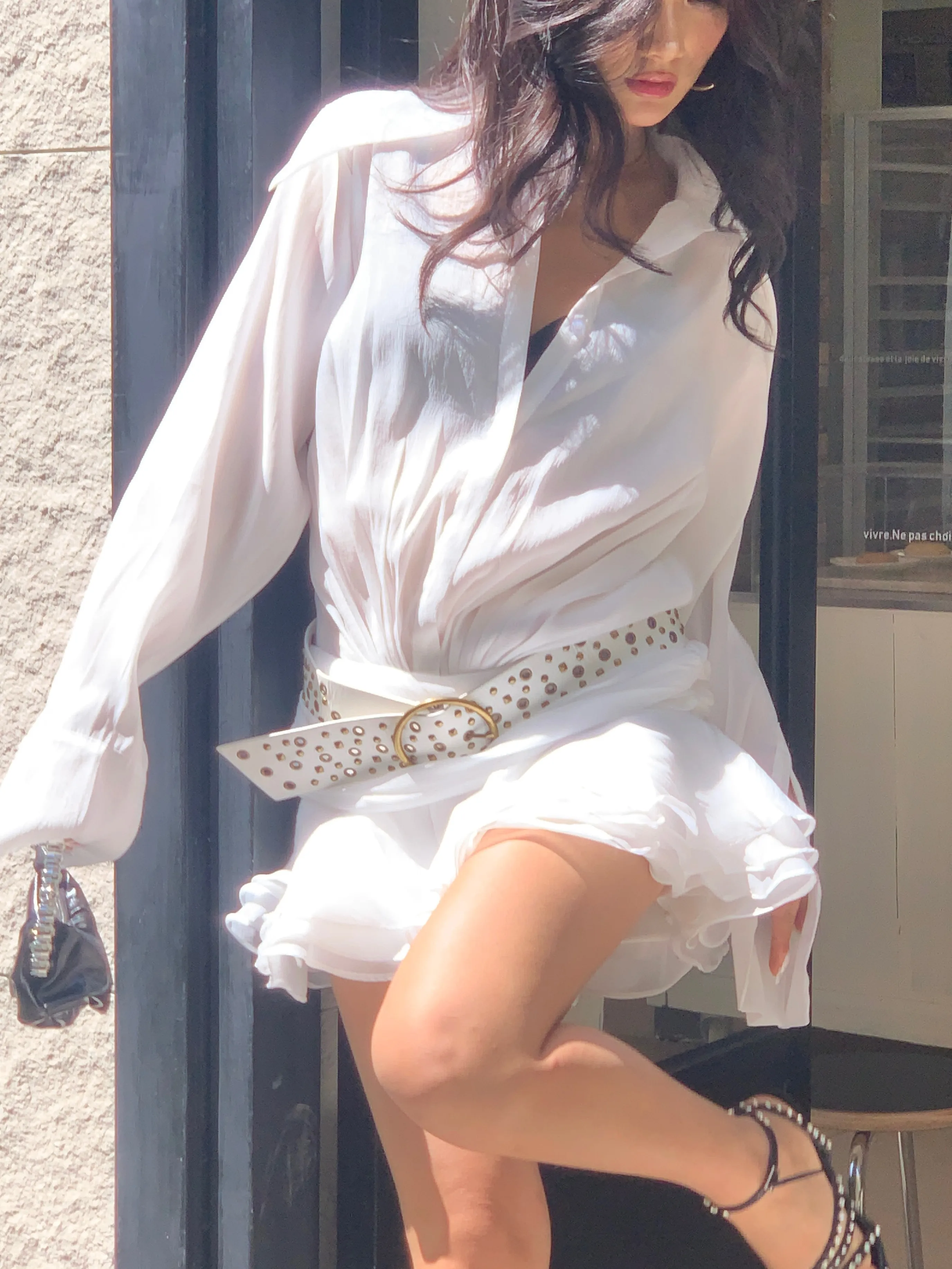 Женское мини платье-рубашка с оборками Renee Melrose