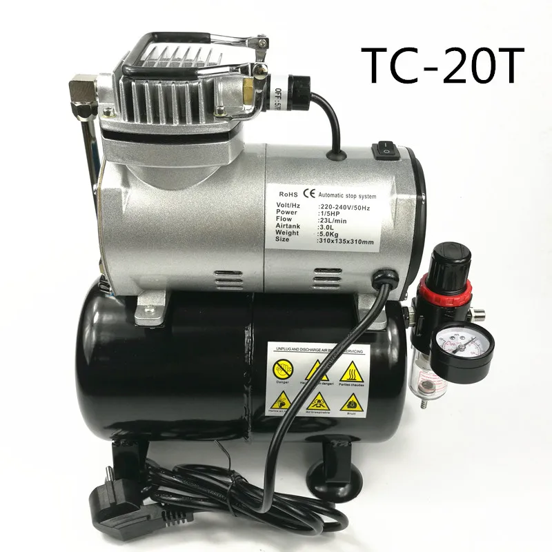 

Маленький воздушный компрессор TC20T, бесшумный воздушный насос для ремонта мебели и кожи, маникюрная модель, краситель, аэрограф