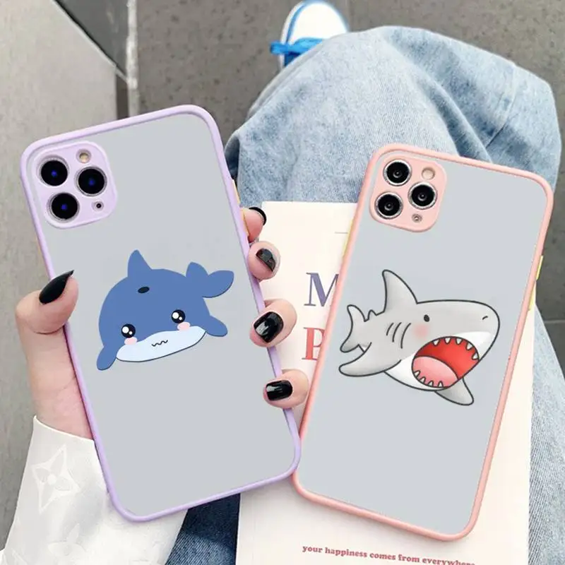 

Cute Shark Pattern Phone Case for iPhone X XR XS 7 8 Plus 11 12 13 pro MAX 13mini Translucent Matte Shockproof Case