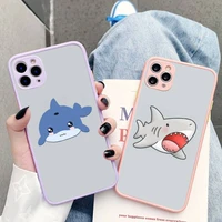 cute shark pattern phone case for iphone x xr xs 7 8 plus 11 12 13 pro max 13mini translucent matte shockproof case