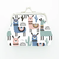 creative cartoon alpaca printed card bag for women cute mini coin purse with key case kids girls buckle wallet bag korean wallet