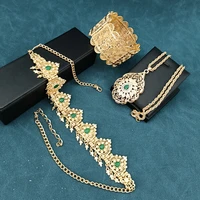 algerian wedding jewelry gold color cuff bracelet pendant necklace arabian bridal jewelry women hair accessories head chain