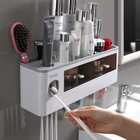 wall mounted toothbrush holder wash set household magnetic suction multi purpose single drawer storage rack toothpaste squeezer