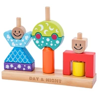 creative wooden montessori day and night building blocks balance childrens constructor tabletop interactive game toy gift